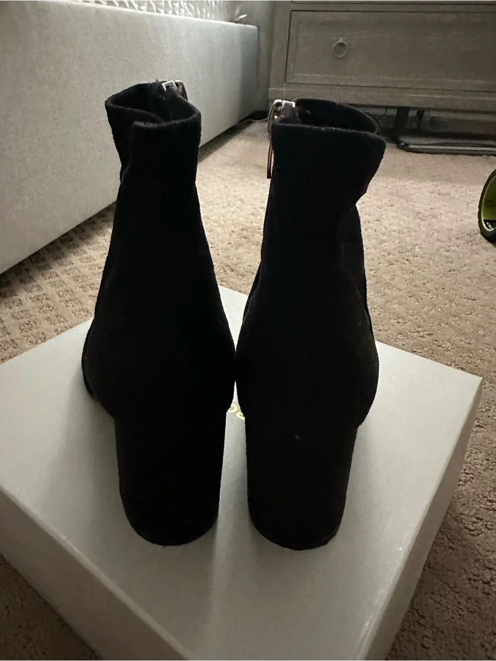 Marc Fisher Black Suede Block Heel Ankle Booties with Side Zip